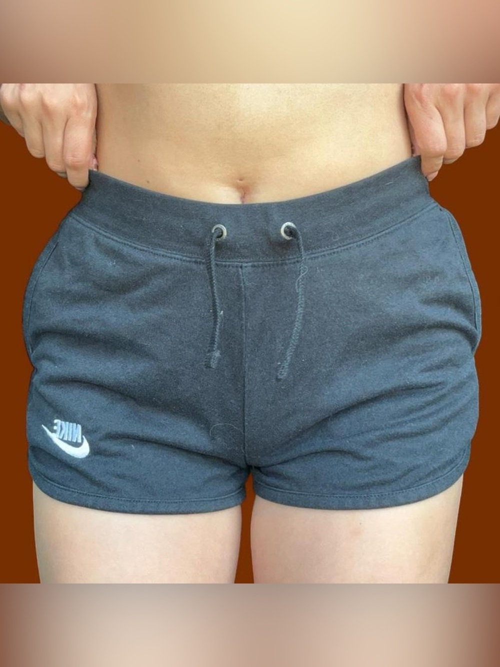 Nike Black Athletic Drawstring Shorts with White Swoosh